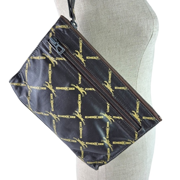 Rare Genuine Vintage LONGCHAMP Brown Logo Leather Wristlet Clutch Authenticated - Picture 2 of 13